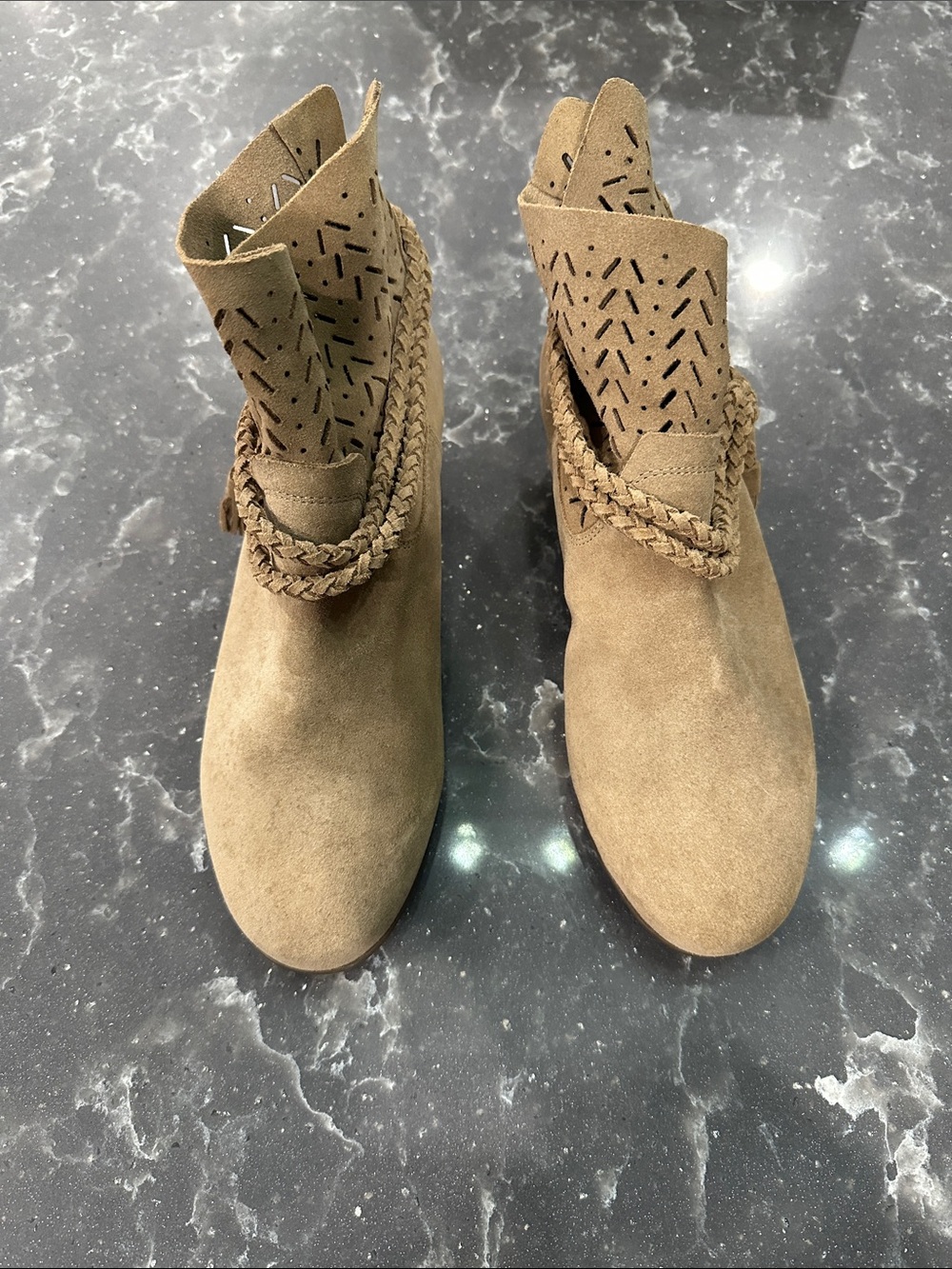 Women’s Suede Braided Ankle Boots - Tan size 8